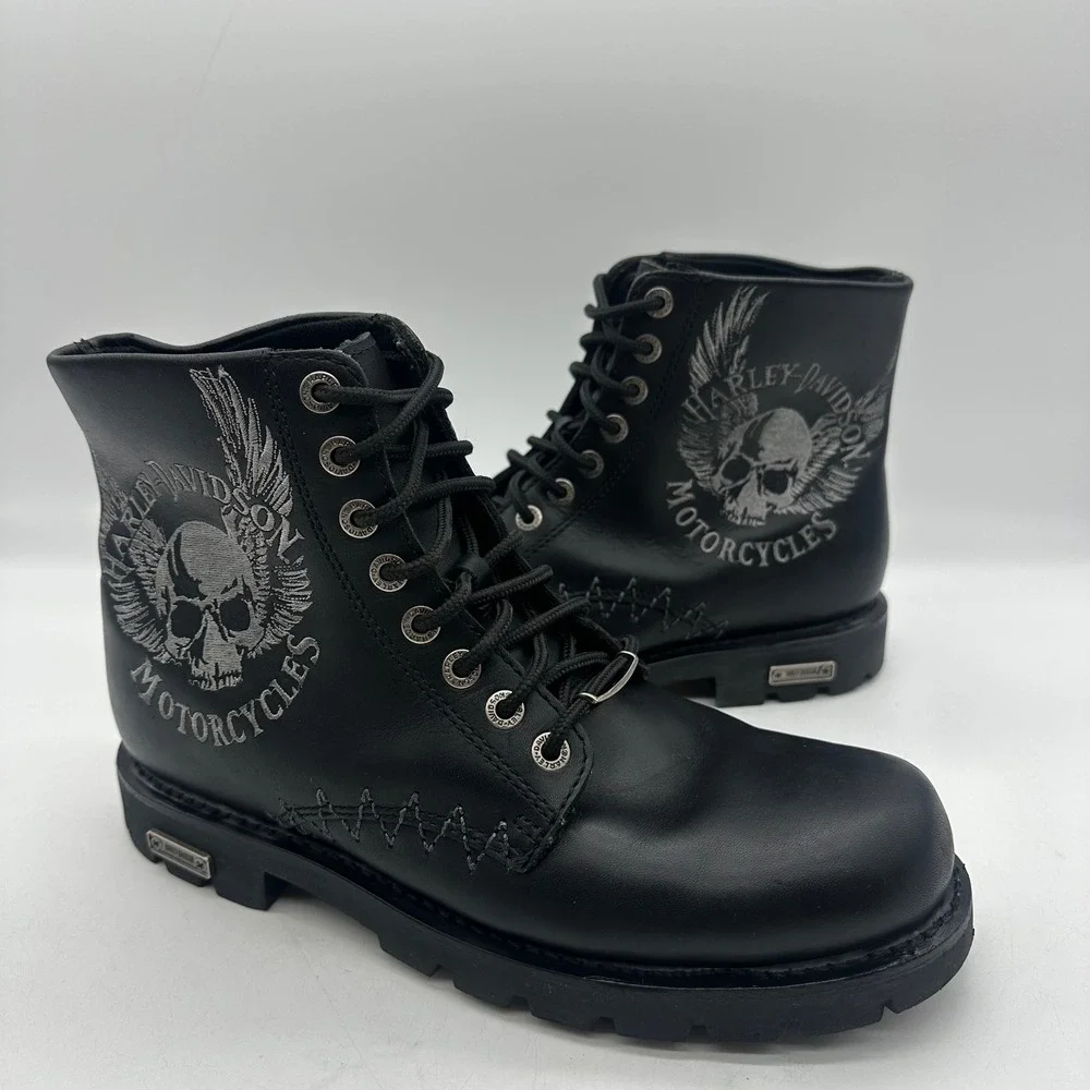Harley-Davidson 95172 Mens Size 10 Black Leather Winged Skull Biker Riding Boots